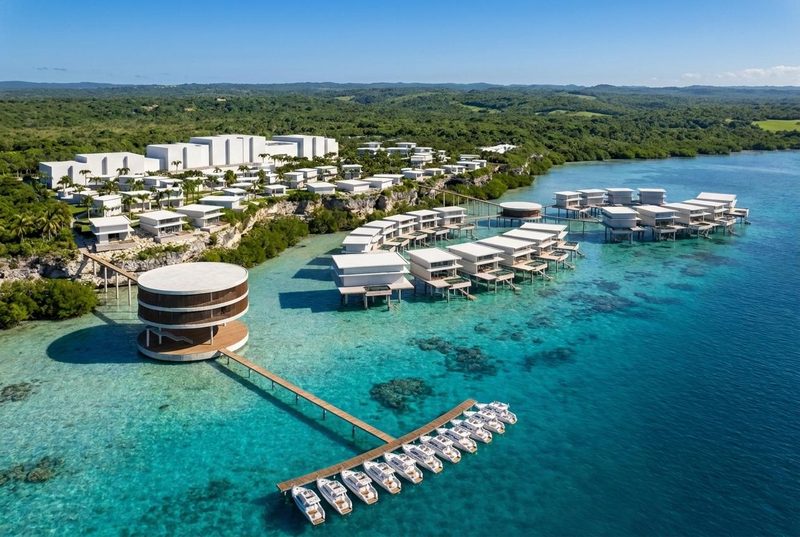 Overwater residences on the lagoon